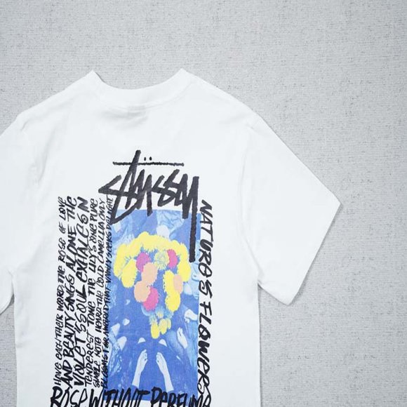 STUSSY Rear Logo Bouquet T-Shirt - White Short Sleeve - Picture 2 of 13